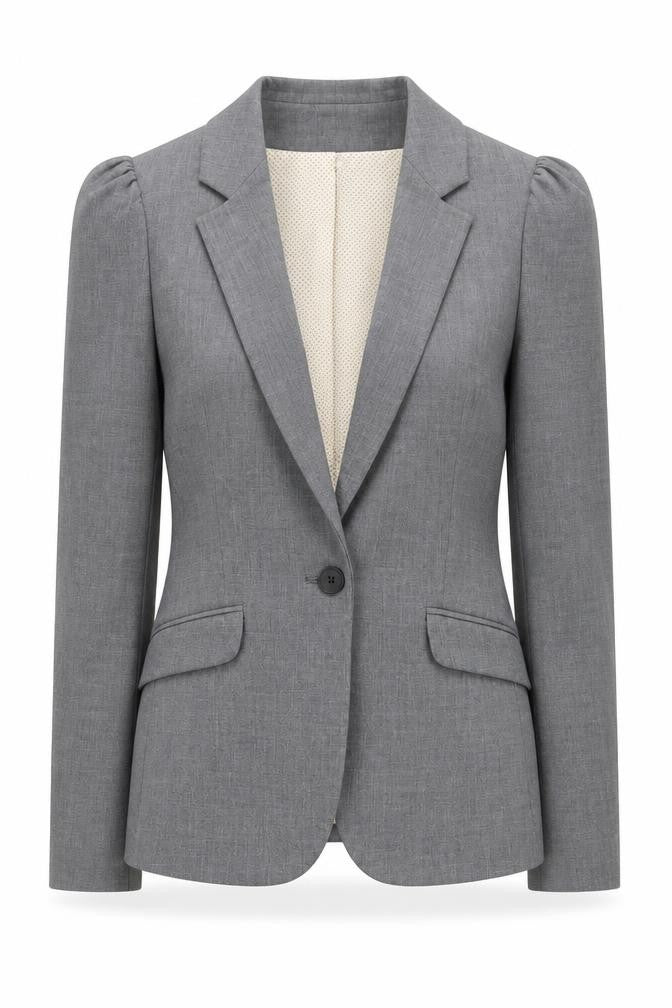 H&M Women Grey Single-Breasted Suit Jacket Size 8 Classic Fit