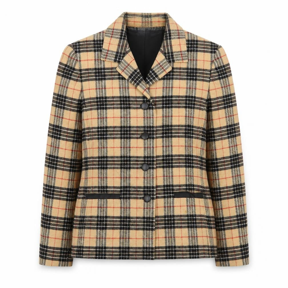 Gold by Michael K Women Beige Check Viscose Blazer Size 12