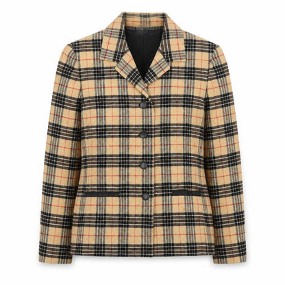 Gold by Michael K Women Beige Check Viscose Blazer Size 12
