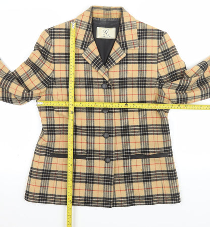Gold by Michael K Women Beige Check Viscose Blazer Size 12
