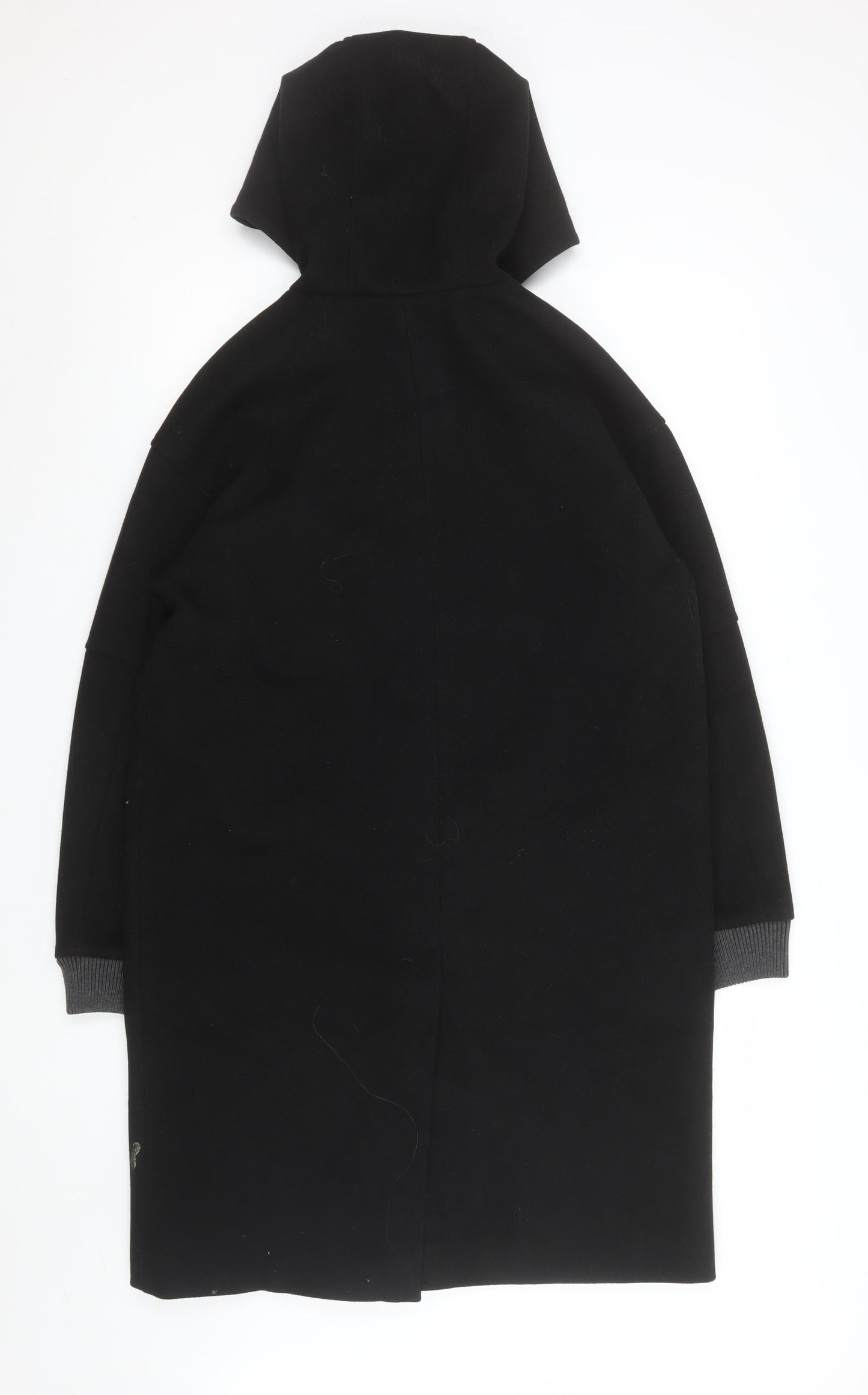 Topshop Unisex Black Long Hooded Polyester Overcoat Size 34