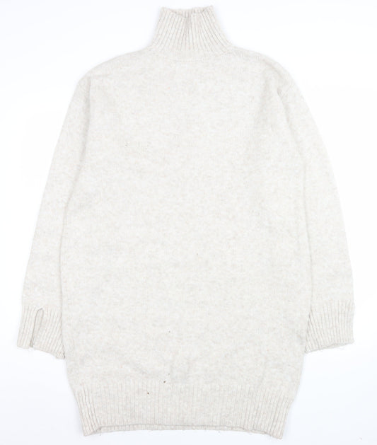 H&M Women Beige Knit Jumper Dress Size S High Neck Long Sleeve
