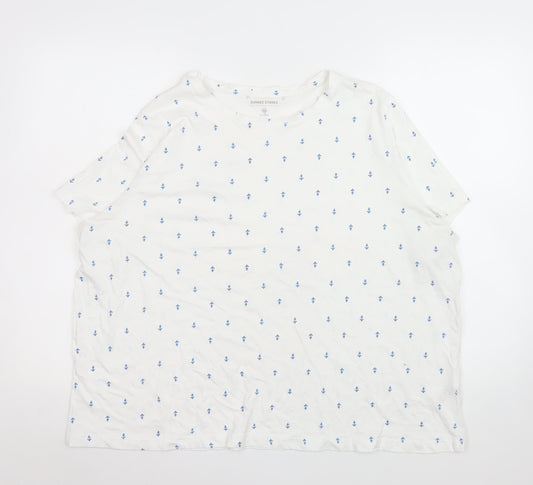 Dunnes Stores Women White Nautical Print Cotton T-Shirt 2XL