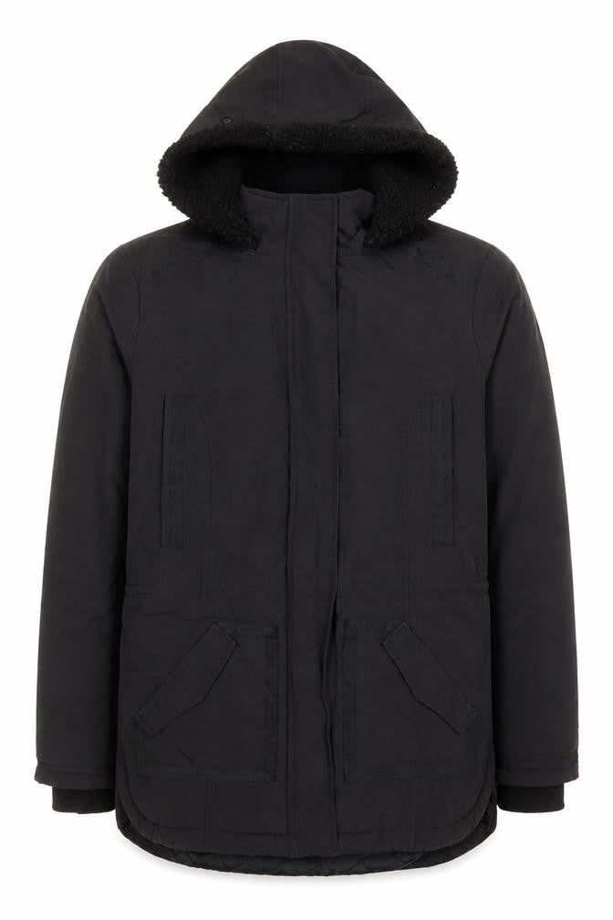Monsoon Women's Black Hooded Parka Coat Size 42 Lined Winter Jacket