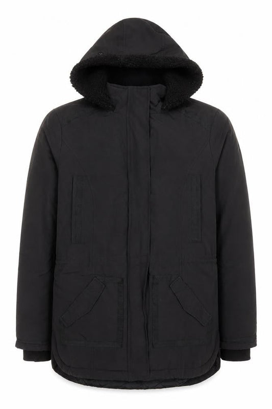 Monsoon Women's Black Hooded Parka Coat Size 42 Lined Winter Jacket