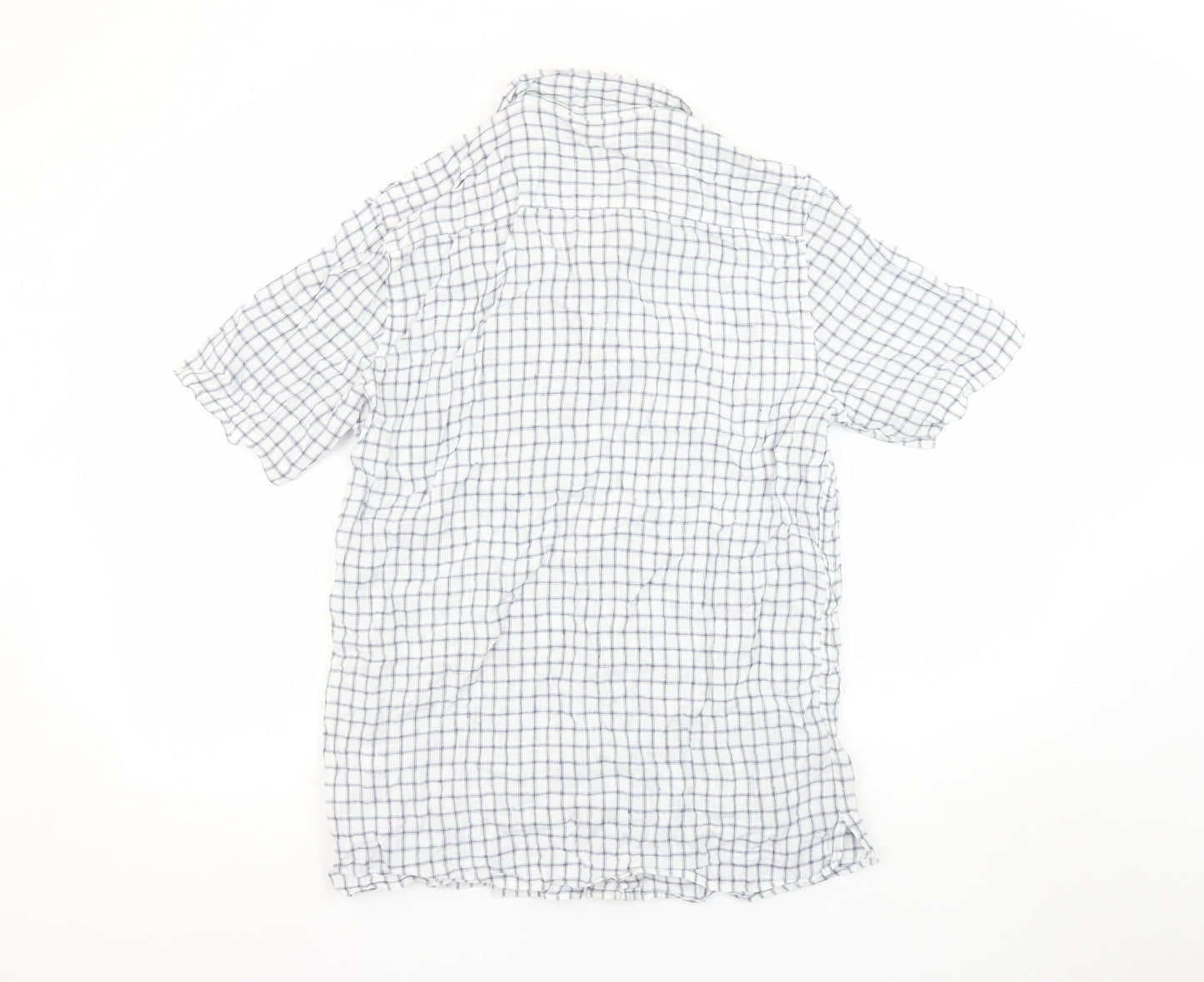 Paul Costelloe Men’s White Check Linen Short Sleeve Button-Up Shirt S