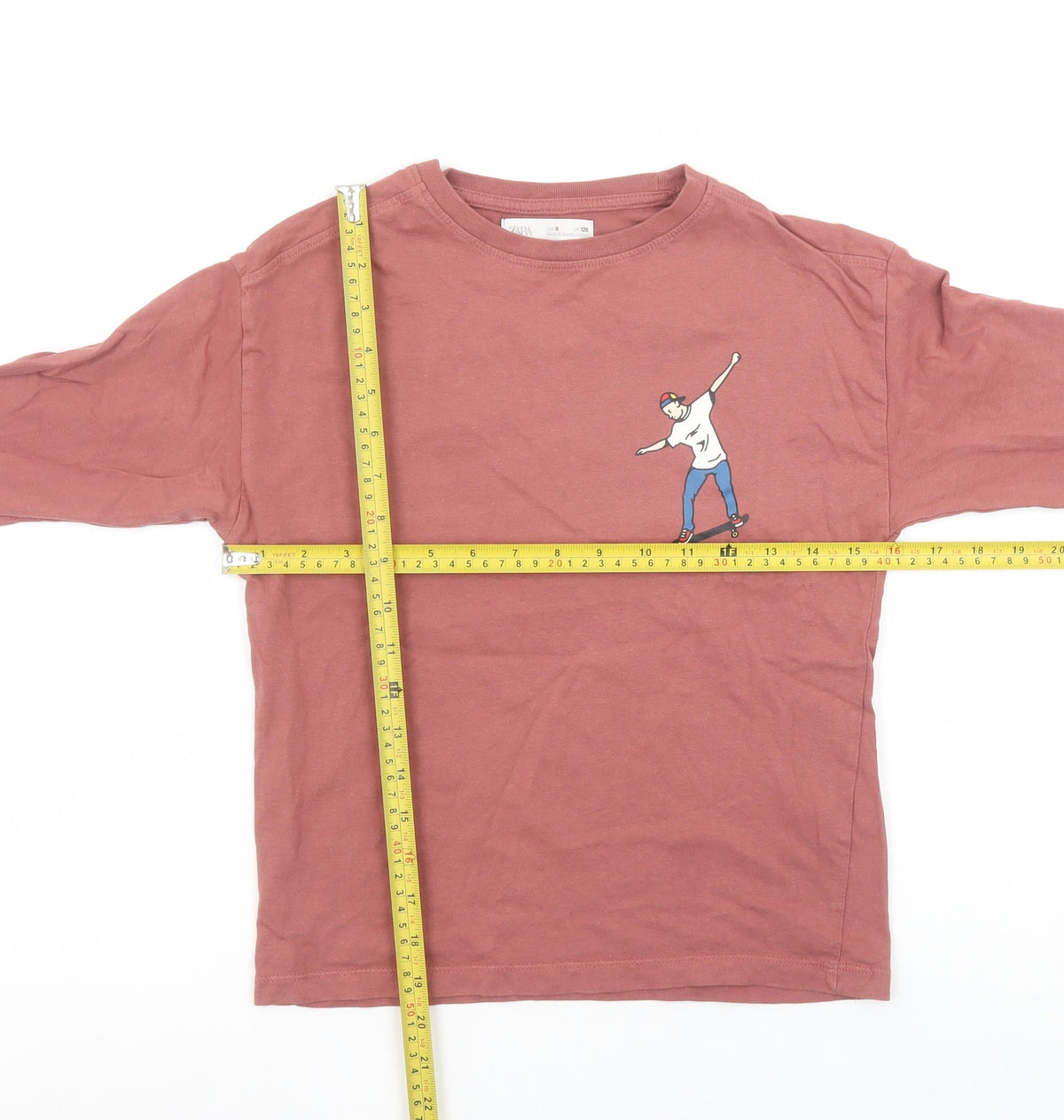 Zara Boys Pink Long Sleeve Skateboard Graphic Cotton T-Shirt 8 Years