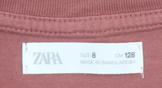 Zara Boys Pink Long Sleeve Skateboard Graphic Cotton T-Shirt 8 Years