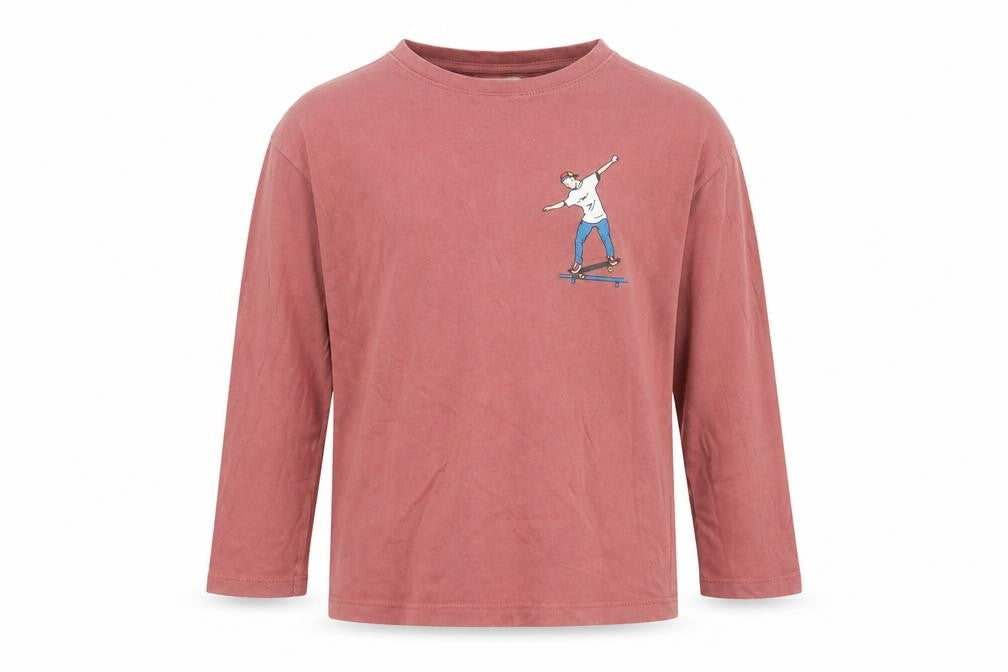 ZARA Boys Brown Long Sleeve Graphic Skateboard Cotton T-Shirt 8 Years
