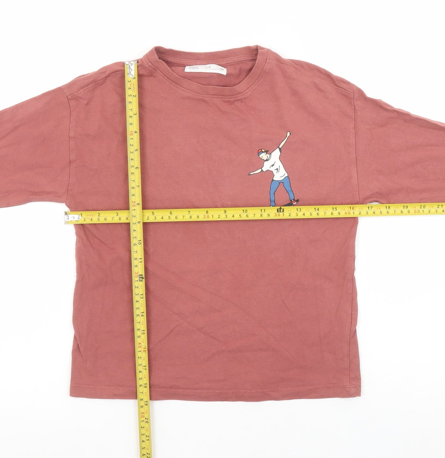 ZARA Boys Brown Long Sleeve Graphic Skateboard Cotton T-Shirt 8 Years