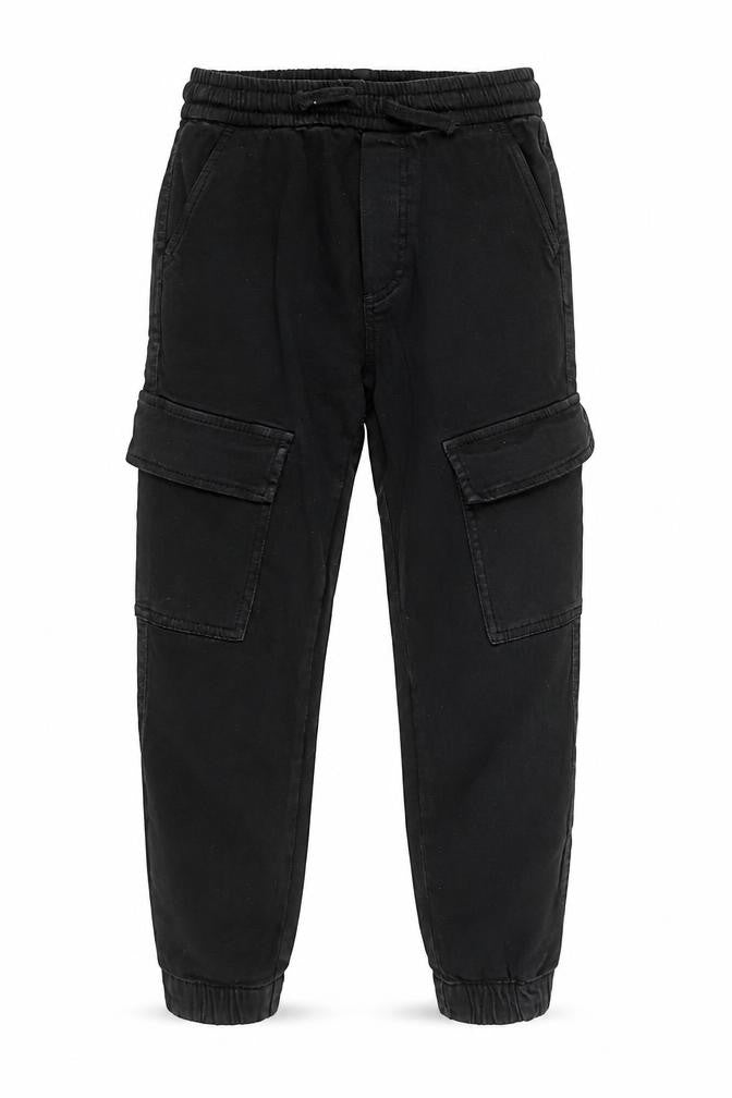 Zara Boys Black Cargo Trousers 7 Years Elastic Waist Cotton Twill