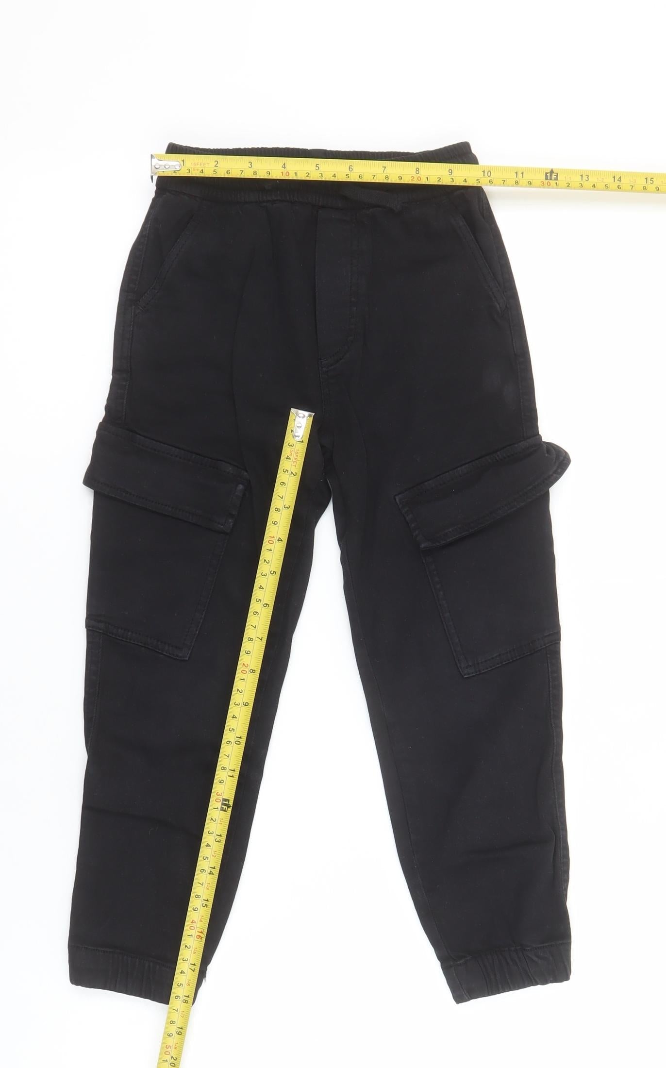 Zara Boys Black Cargo Trousers 7 Years Elastic Waist Cotton Twill