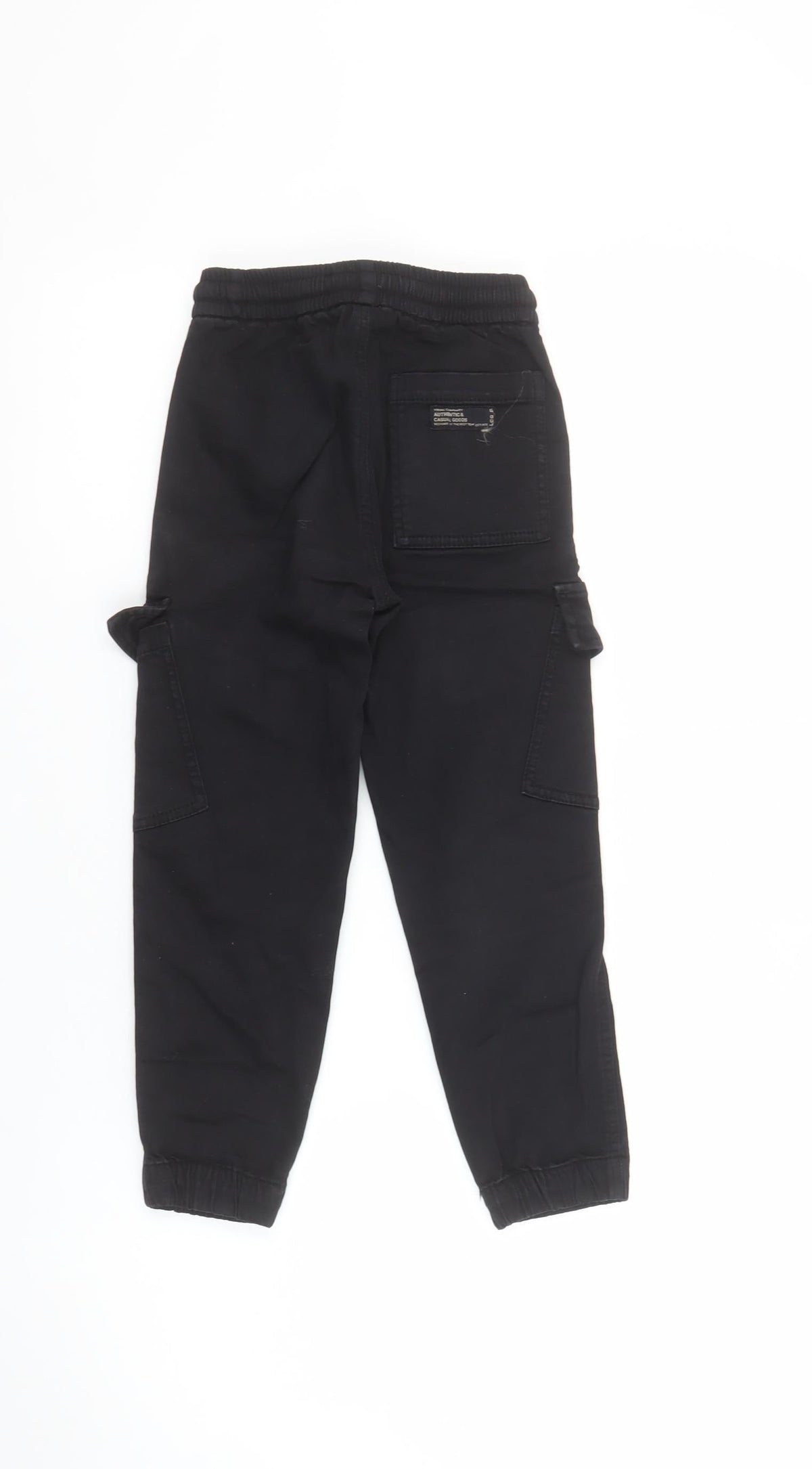 Zara Boys Black Cargo Trousers 7 Years Elastic Waist Cotton Twill