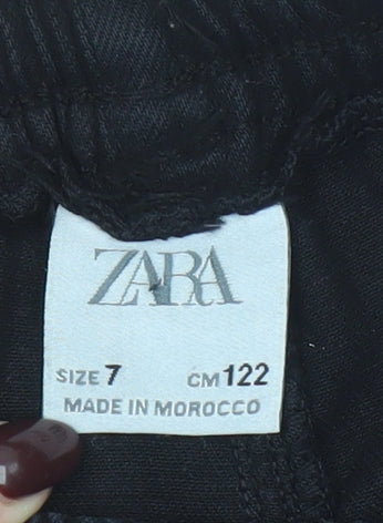 Zara Boys Black Cargo Trousers 7 Years Elastic Waist Cotton Twill