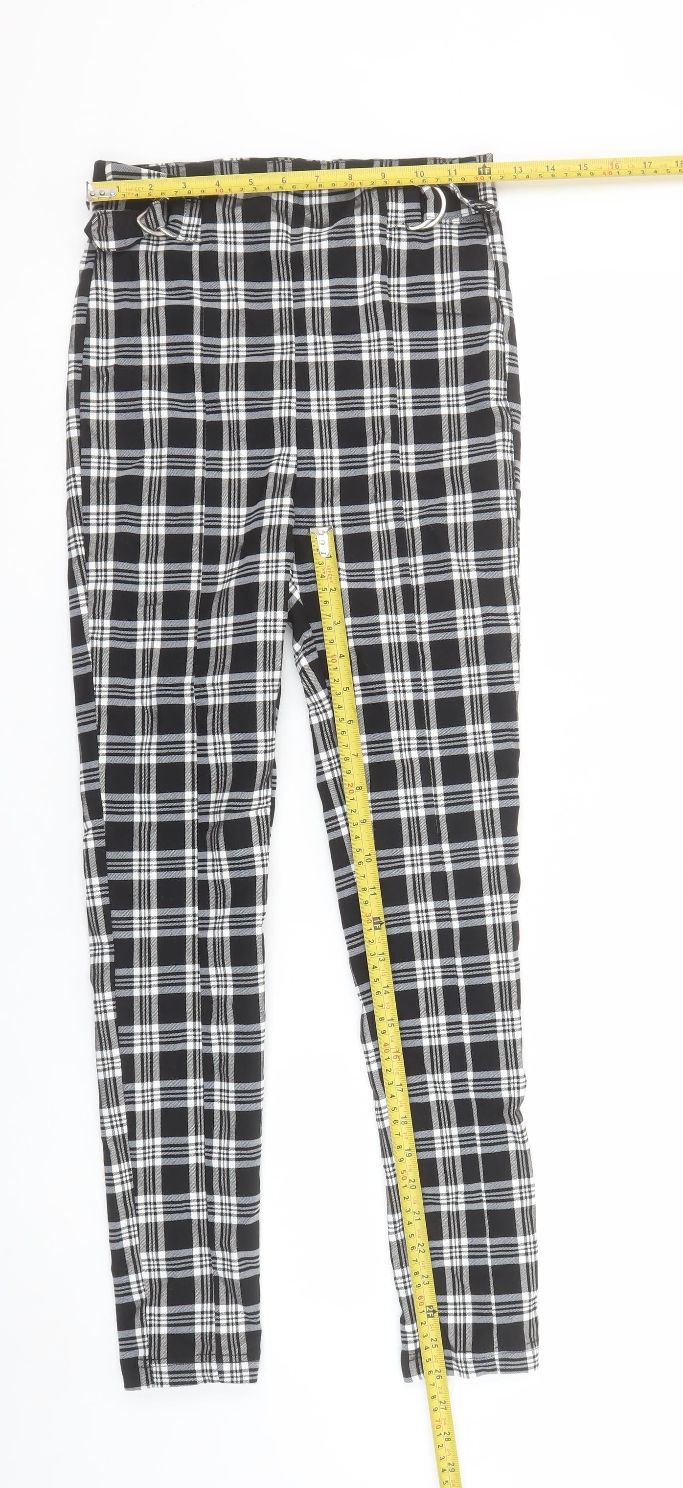 Bershka Women's Black Check Ankle Leggings Size M Stretch Woven
