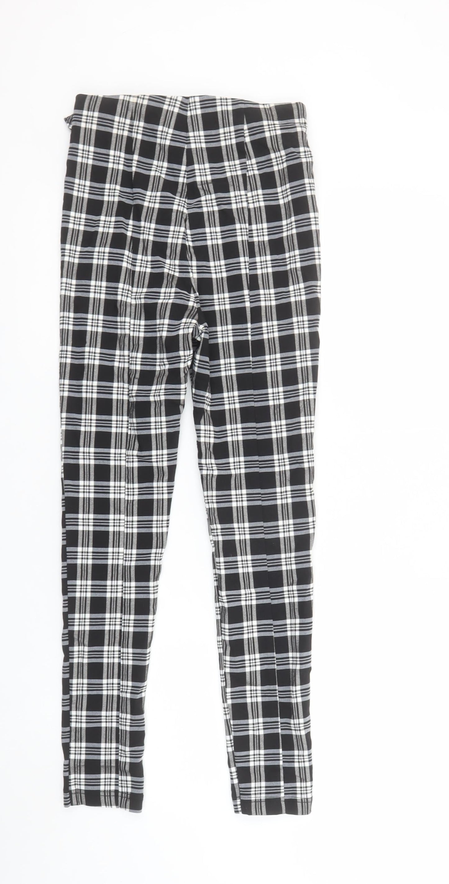 Bershka Women's Black Check Ankle Leggings Size M Stretch Woven