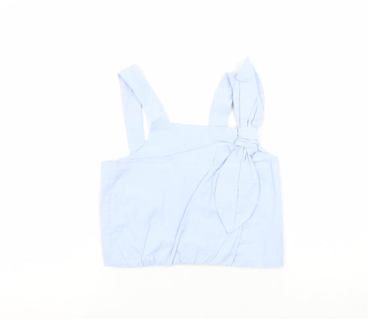Zara Girls Blue Cotton Cropped Tank Top 13-14 Years with Bow Detail