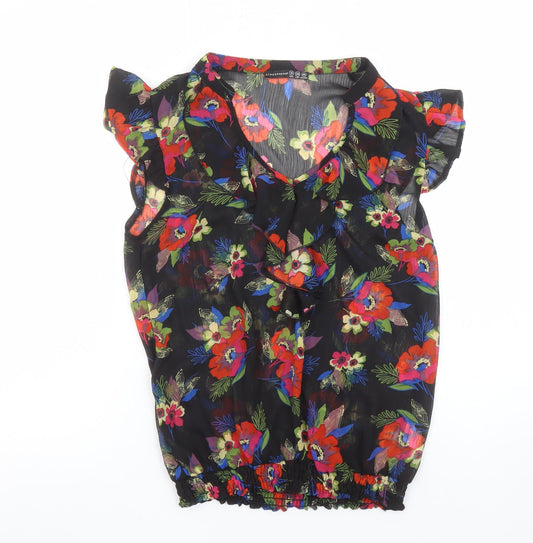 Atmosphere Women's Black Floral Ruffle Blouse Size 10 Polyester