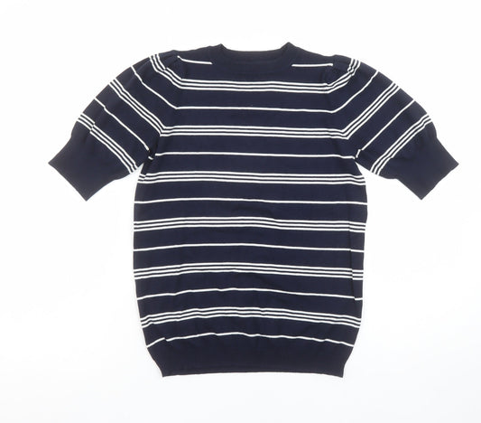Marks and Spencer Womens Blue Striped Short Sleeve Knit Jumper Size 8