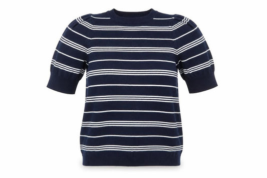 Marks & Spencer Womens Blue Striped Short Sleeve Knit Jumper Size 8