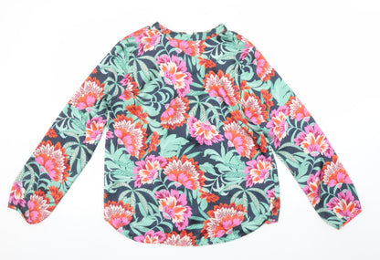 Close-up detail of Gallery women’s multicoloured floral long sleeve tunic blouse, size UK 10