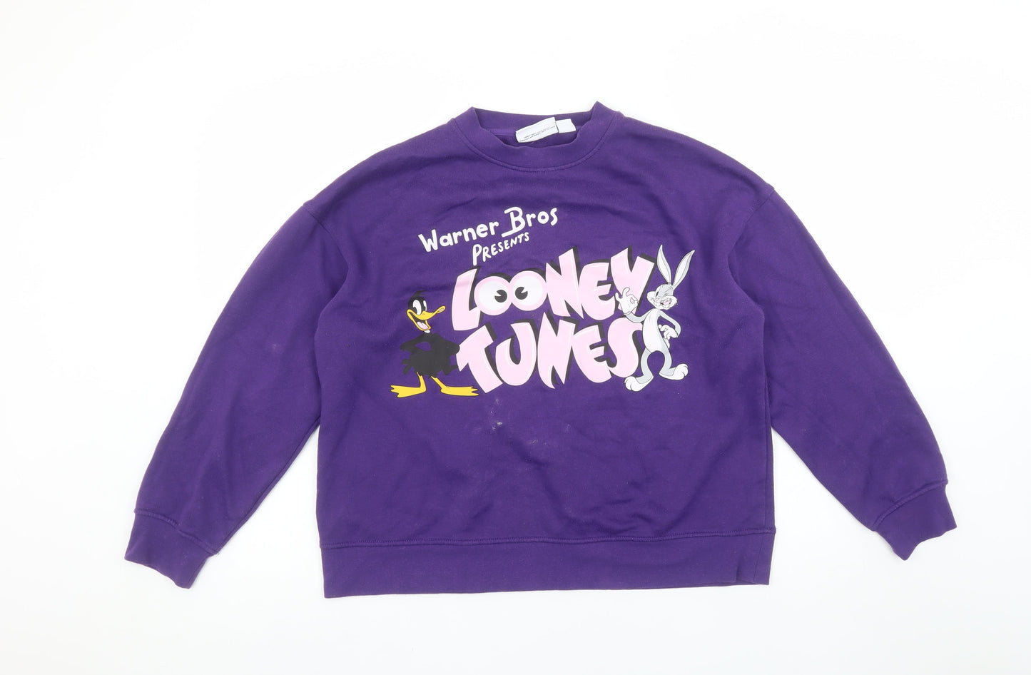 Looney Tunes Women's Purple Sweatshirt S 10/12 Crew Neck Daffy Bugs