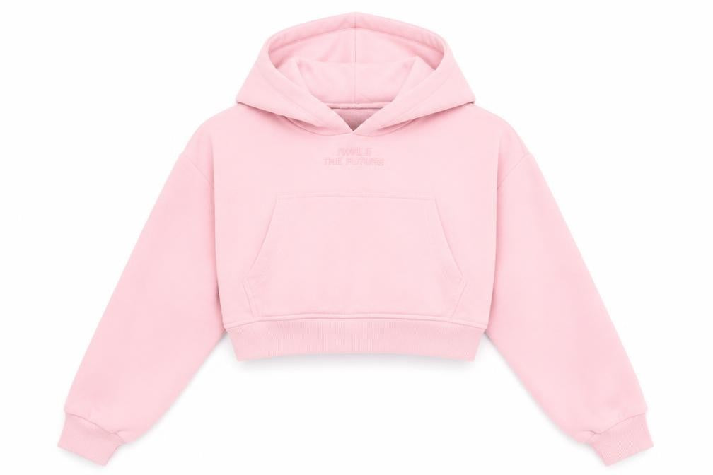 Bershka Women's Pink Cropped Pullover Hoodie Size L