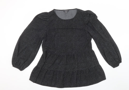 Primark Womens Black Polka Dot Tunic Blouse Size 12 Long Sleeve