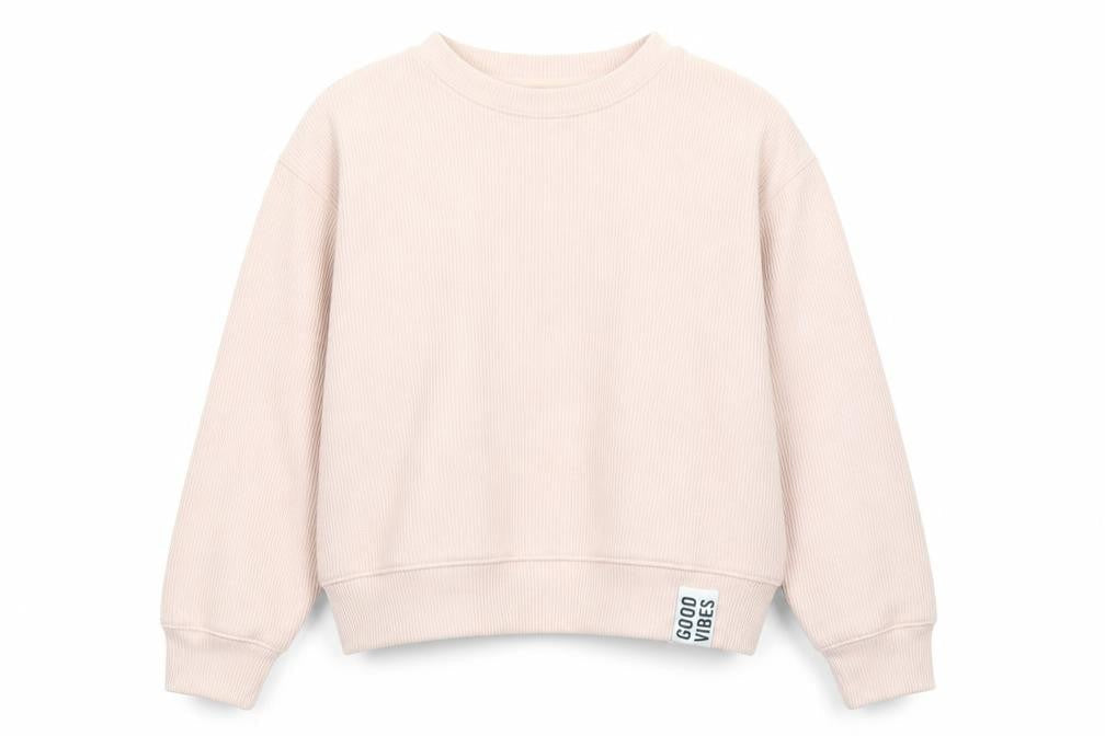 F&F Girls Beige Pullover Sweatshirt 12-13 Years Crew Neck 'Good Vibes'