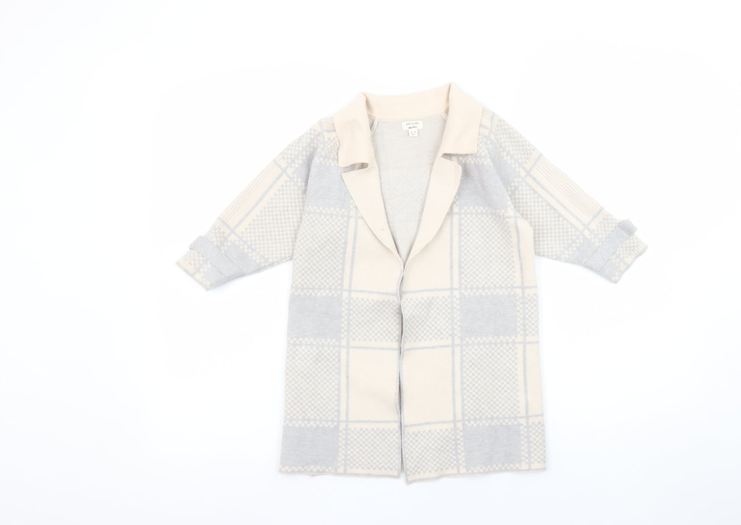 River Island Mini Girls Beige & Grey Checked Cardigan 3-4 Years