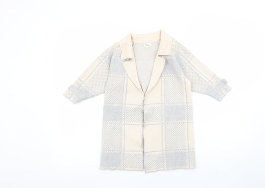 River Island Mini Girls Beige & Grey Checked Cardigan 3-4 Years