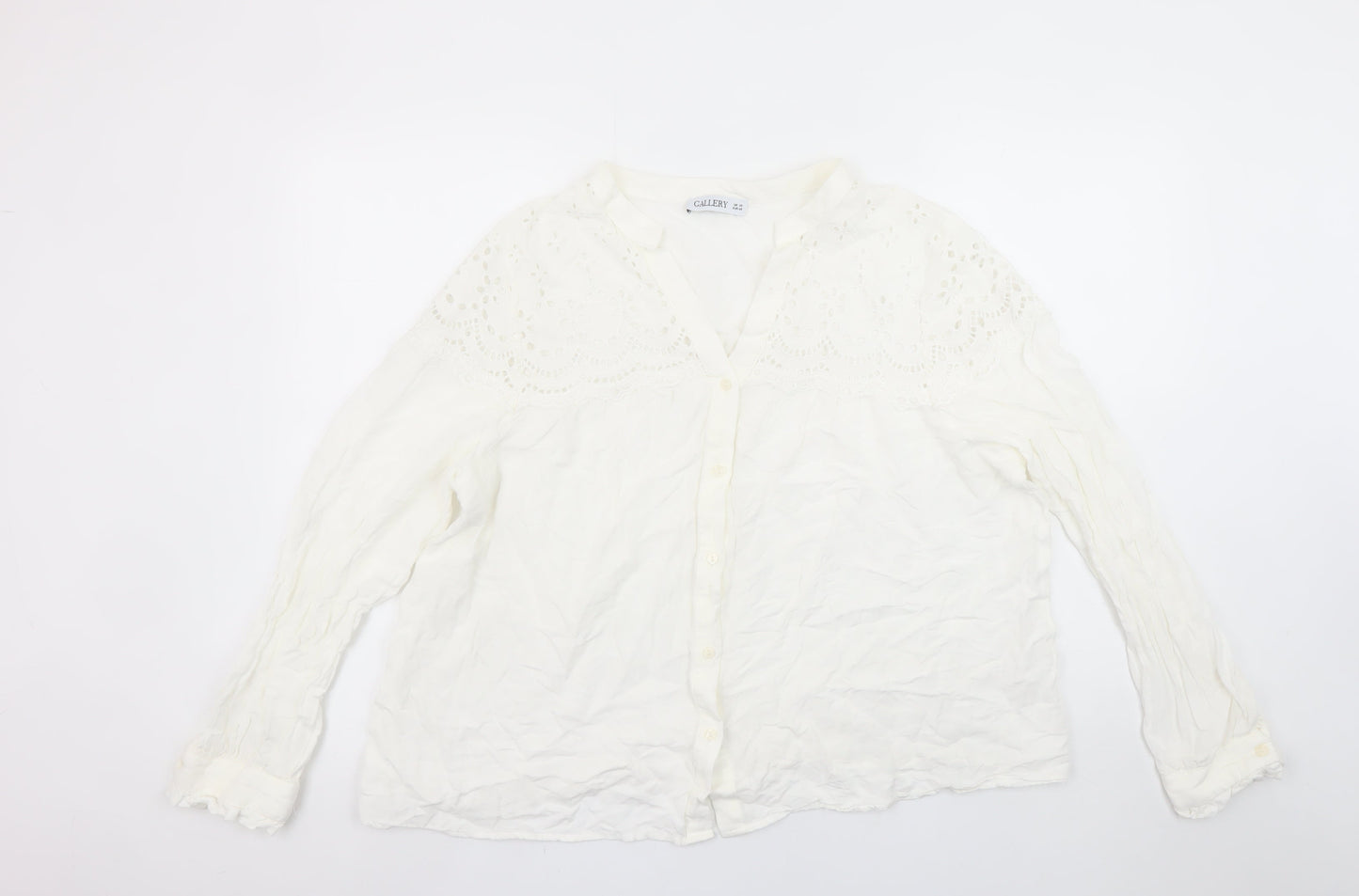 Gallery Women White Long Sleeve Embroidered Button-Up Blouse Size 20