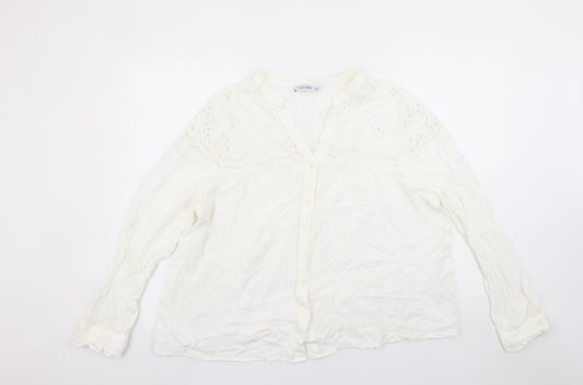 Gallery Women White Long Sleeve Embroidered Button-Up Blouse Size 20