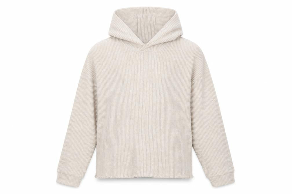 F&F Girls Beige Rib Knit Pullover Hoodie 11-12 Years Long Sleeve
