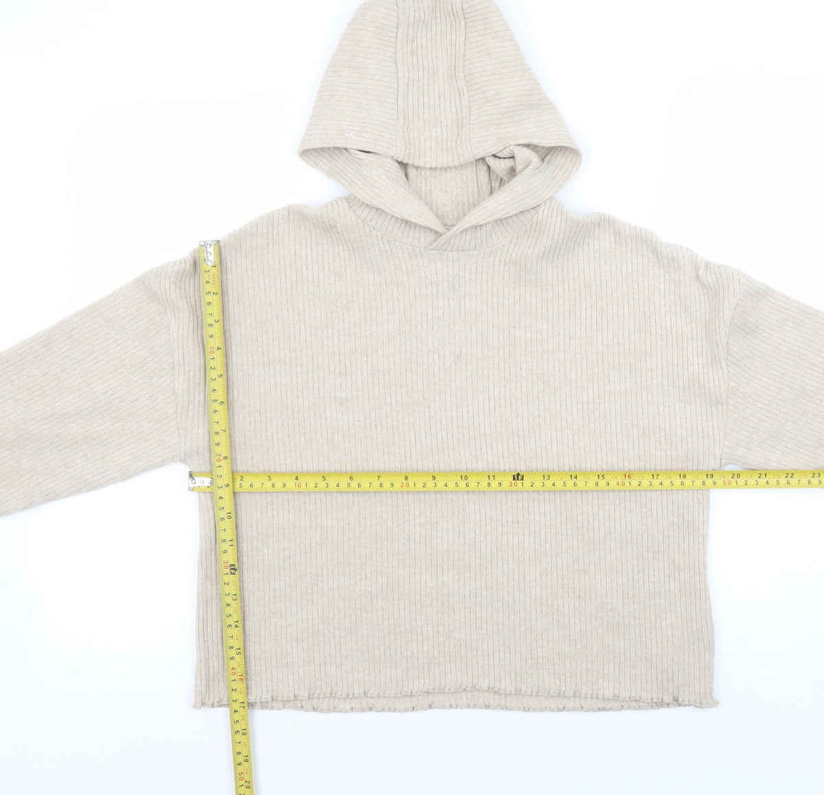 F&F Girls Beige Rib Knit Pullover Hoodie 11-12 Years Long Sleeve