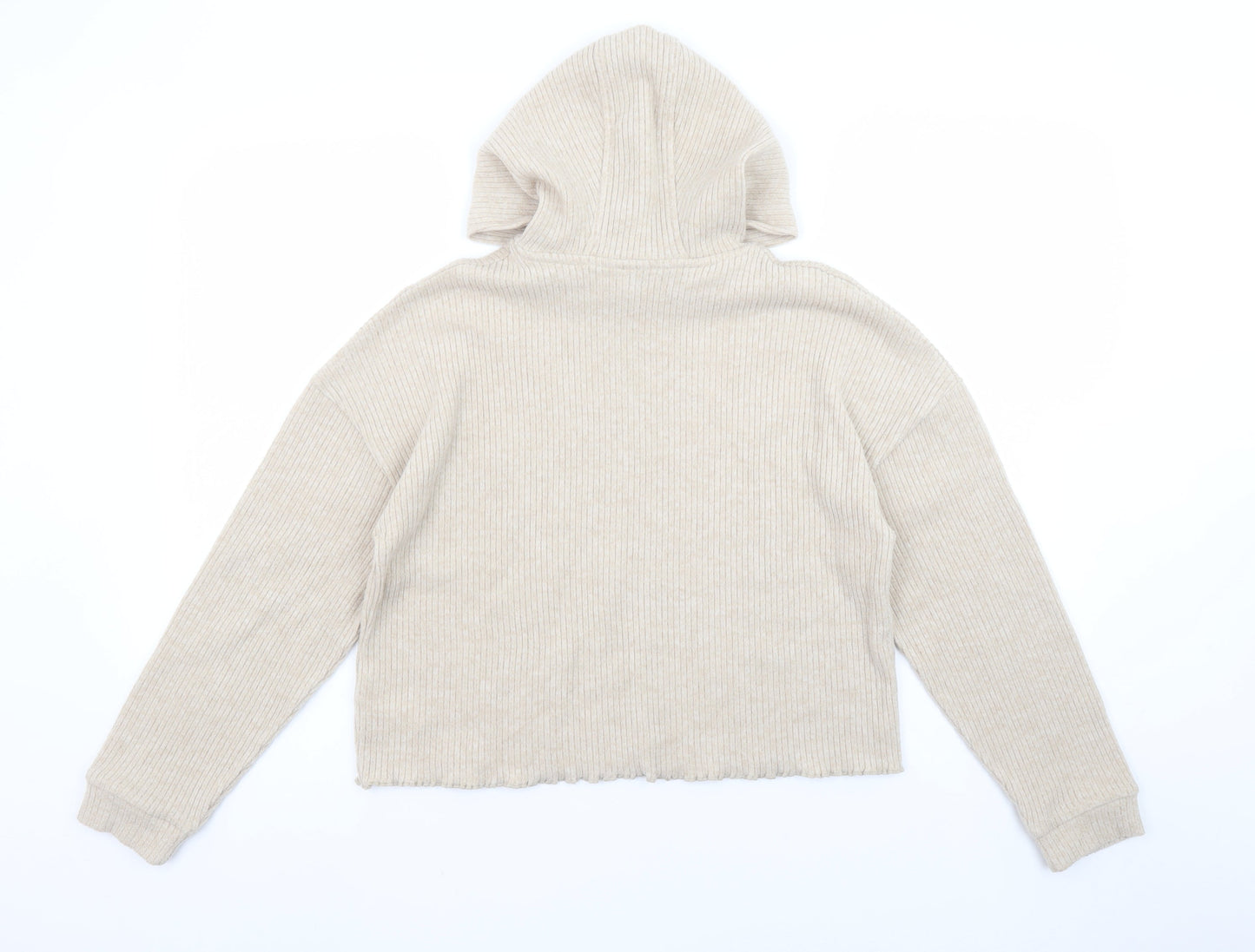 F&F Girls Beige Rib Knit Pullover Hoodie 11-12 Years Long Sleeve