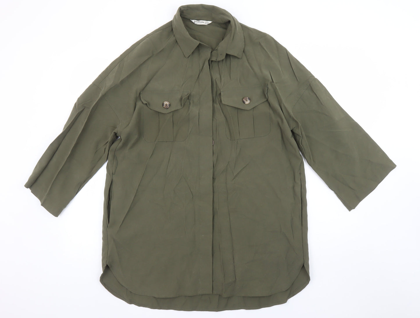 Stradivarius Women’s Green Button-Up Relaxed Shirt Size 12