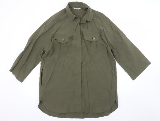 Stradivarius Women’s Green Button-Up Relaxed Shirt Size 12