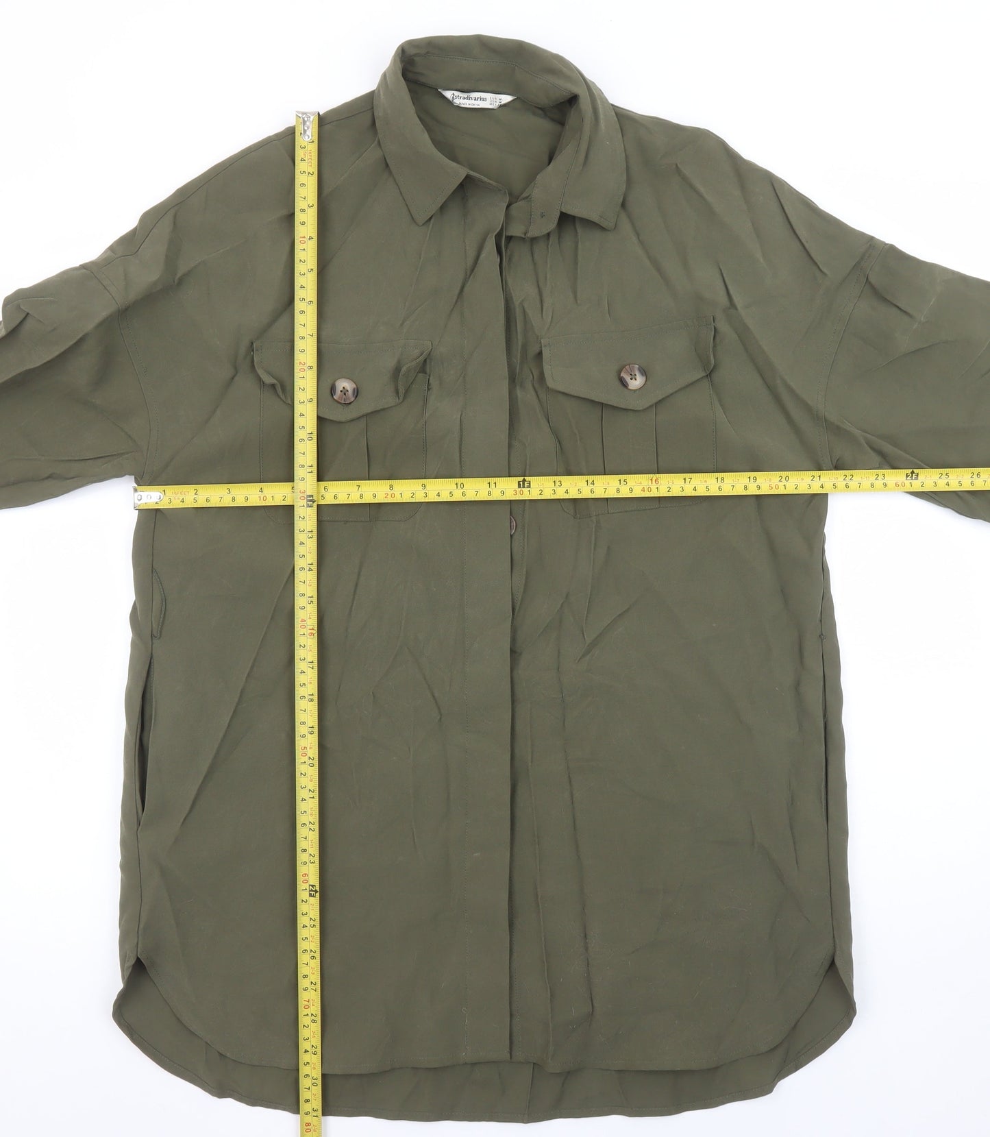 Stradivarius Women’s Green Button-Up Relaxed Shirt Size 12