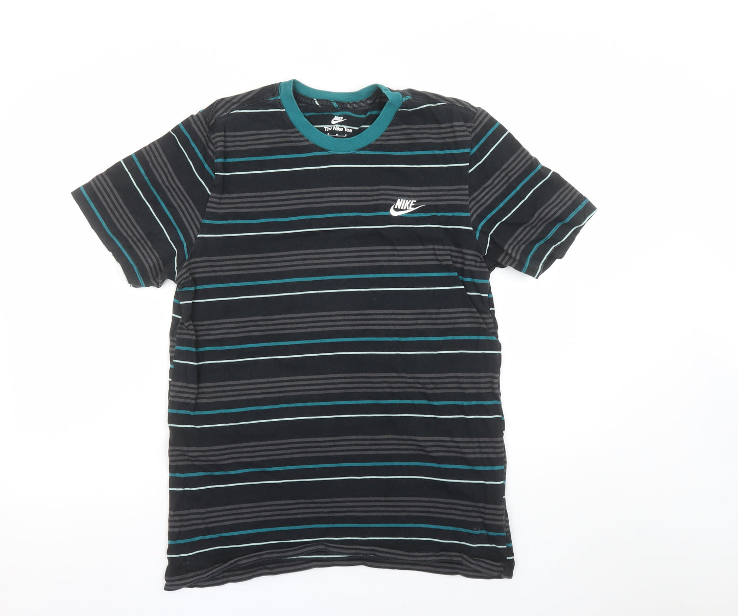 Nike Men's Black Striped Crew Neck Cotton T-Shirt Size M