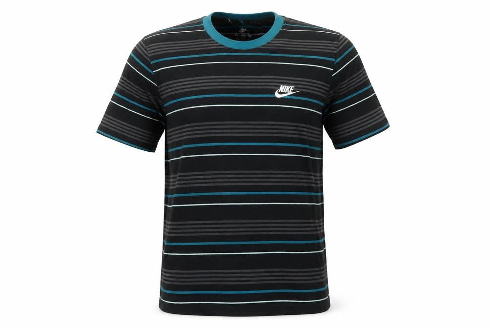 Nike Men's Black Striped Crew Neck Cotton T-Shirt Size M