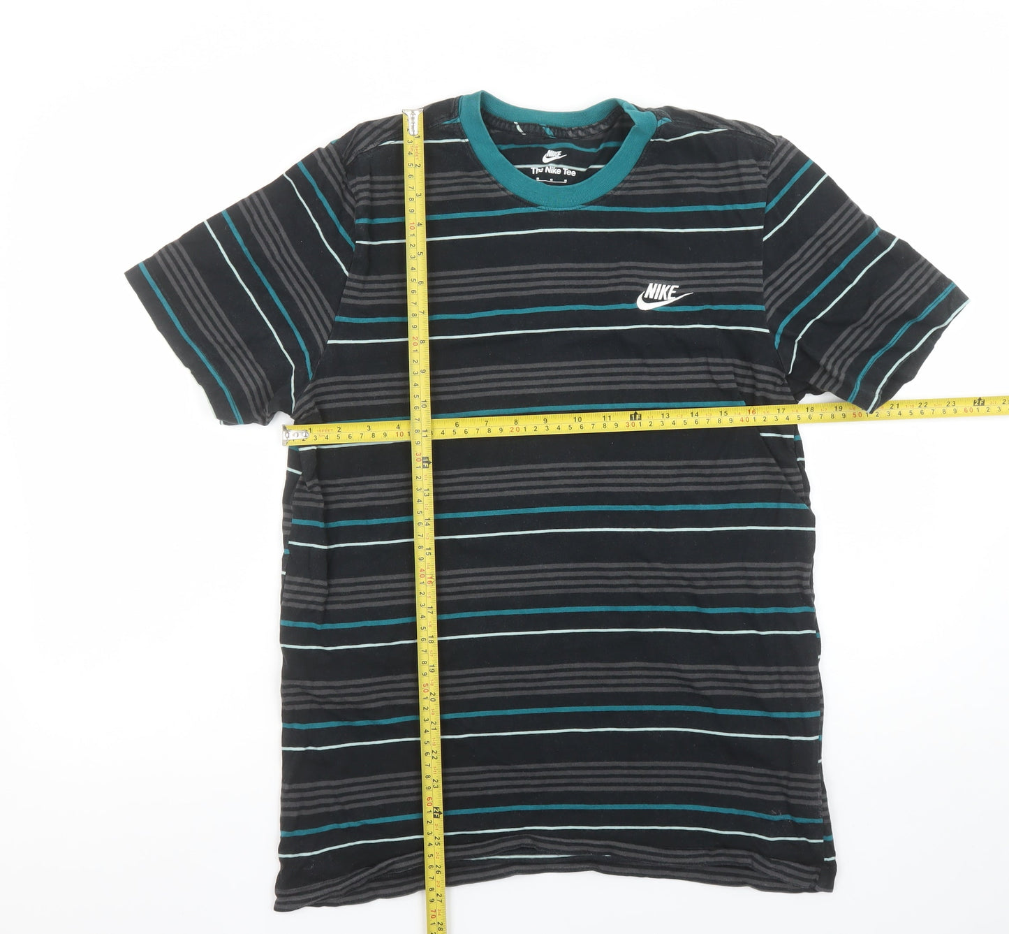 Nike Men's Black Striped Crew Neck Cotton T-Shirt Size M