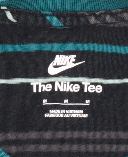 Nike Men's Black Striped Crew Neck Cotton T-Shirt Size M
