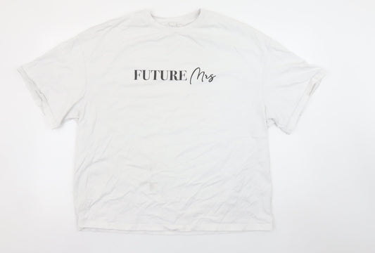 Missguided Women's White 'Future Mrs' Cotton T-Shirt Size L