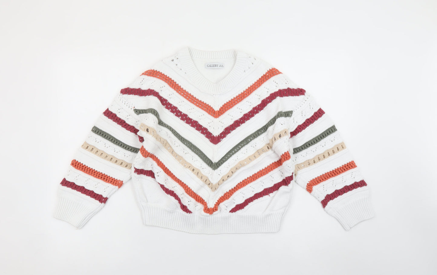 Gallery Women’s Multicoloured Striped Knit V-Neck Jumper XS