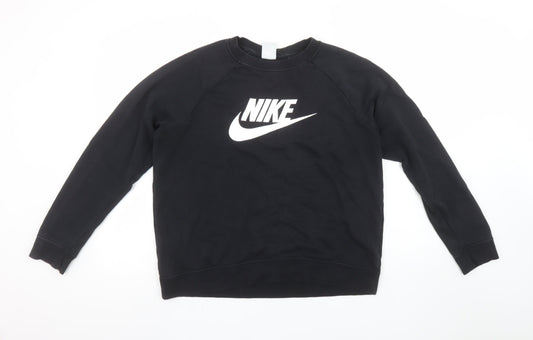 Nike Women Black Large Pullover Sweatshirt Crew Neck Logo Print