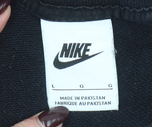 Nike Women Black Large Pullover Sweatshirt Crew Neck Logo Print