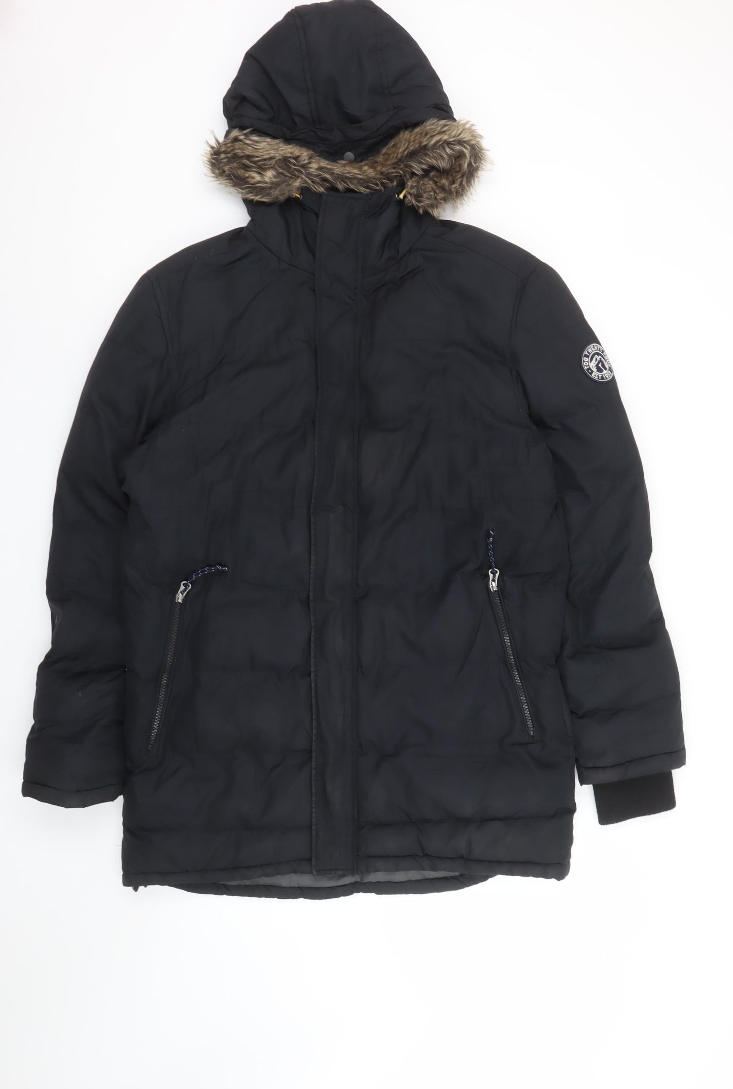 Tog Twenty Four Men's Black S Hooded Parka Winter Jacket with Faux Fur Trim