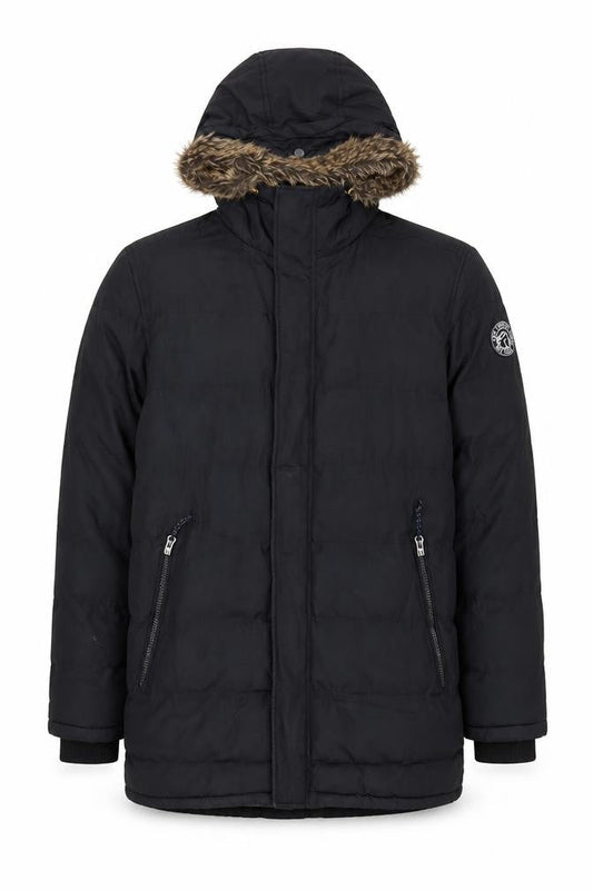TOG24 Men's Black S Hooded Parka Winter Jacket with Faux Fur Trim