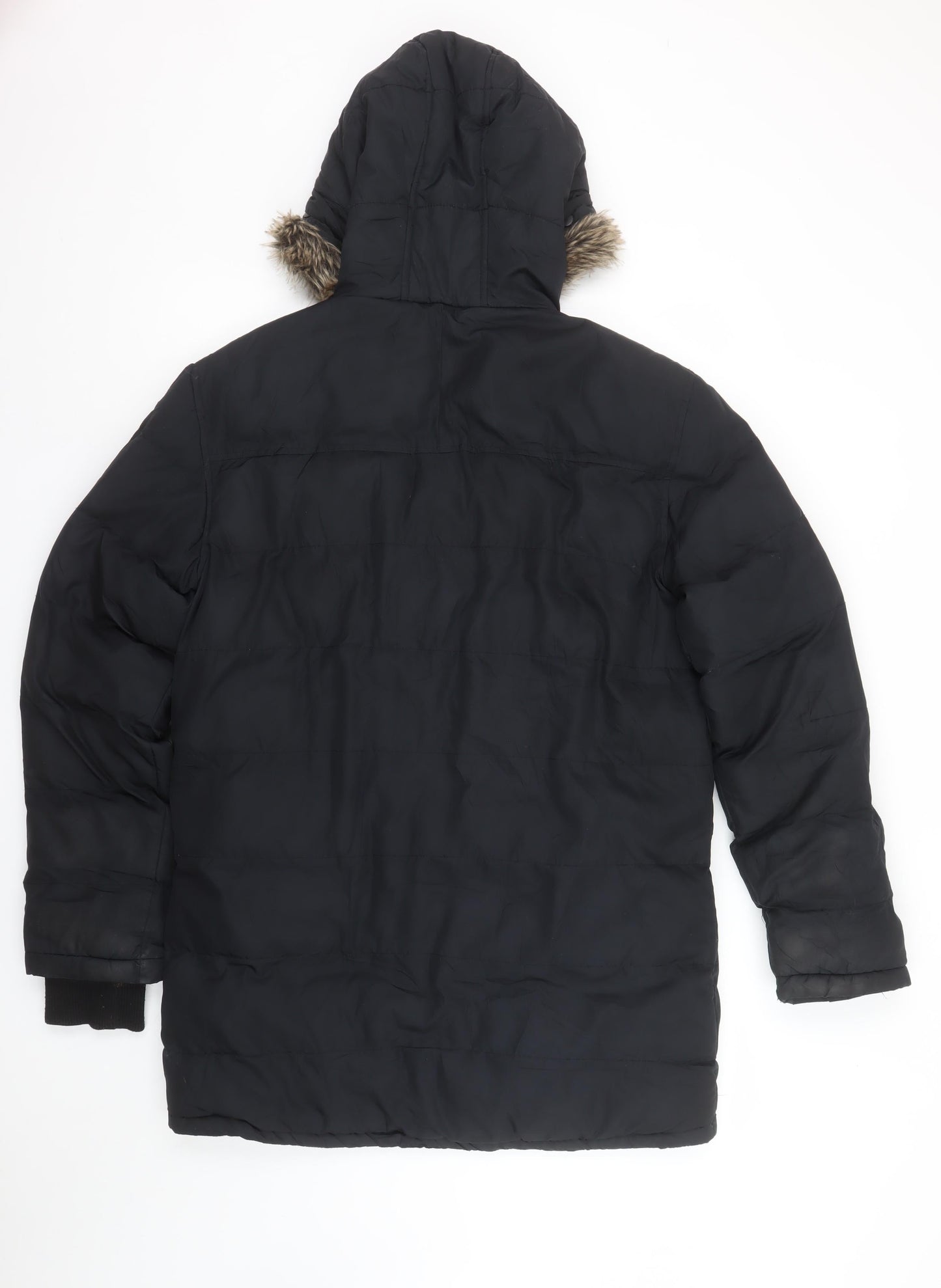 Tog Twenty Four Men's Black S Hooded Parka Winter Jacket with Faux Fur Trim